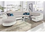 Wohnlandschaft TRENDMANUFAKTUR "Rondo 3, zeitlos und modern, im Materialmix, U-Form", weiß (weiß, cappuccino), B:320cm H:85cm T:94cm, Kunstleder SOFTLUX / Struktur (77% Polyester; 23% Polyacryl);Luxus-Microfaser ALCAZAR (100% Polyester) / Feinstruktur (100% Polyester), Sofas, Wohnlandschaft, wahlweise für mehr Komfort mit Federkern, wahlweise mit Bettfunktion