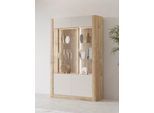 Vitrine HOME AFFAIRE "Kasai", beige (eiche harbor gold, kashmir), B:128,5cm H:200cm T:41cm, FSC-zertifizierter Holzwerkstoff, Glas, MDF, Melamin, Schränke, Vitrine