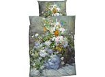 Bettwäsche GOEBEL "Frühlingsblumen", blau (blaugrau), B/L: 155cm x 220cm, 1 Stk., 1 Stk., Satin, B/L: 80cm x 80cm, Satin, Obermaterial: 100% Baumwolle, Bettwäsche, Bettwäsche, mit floralem Dessin