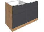 Spülenschrank KOCHSTATION "KS-Luhe", grau (grau matt, wotaneichefarben), B:120cm H:82cm T:60cm, MDF, Schränke, Spülenschrank, 120 cm breit, hochwertige MDF-Fronten mit waagerechter Lisene