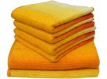 Handtuch Set DYCKHOFF "mit Farbverlauf", gelb, 6 Stk., Walkfrottee, Walkfrottee, Obermaterial: 100% Baumwolle, Handtuch-Sets, Handtuch Set, mit Farbverlauf;4 Handtücher (50x100cm), 2 Duschtücher (70x140cm)