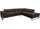 Ecksofa W.SCHILLIG "finn, Designsofa mit tollem Sitzkomfort, bequem, L-Form", braun (braun z59), B:281cm H:71cm T:230cm, Flachgewebe S22 (100% Polyester);Stoff S37 (100% Polyester);Longlife Xtra-Leder Z59: Glattleder mit modischer Prägung. Hautstärke 0, 9 - 1, 1 mm, Sofas, Ecksofa, German Design Award 2016, Fußgestell Nussbaum natur, Breite 281 cm