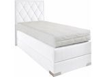 Boxspringbett, weiß, B:100cm L:212cm, Bezug der Obermatratze: 100% Polyester, Bezug abnehm- und waschbar bis 60C;Unterbox und Kopfteil: Microvelours-Bezug (100% Polyester), WESTFALIA SCHLAFKOMFORT, Komplettbetten, Boxspringbett