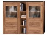 Highboard OTTO HOME "Larona, zeitlose Hochkommode mit 2 Türen, Türkommode, Höhe 129,5 cm", braun (satin nussbaumfarben, schwarzwood), B:155cm H:130cm T:37cm, Sideboards, Highboard, Anrichte mit dekorative Rahmenoptik, Türen mit Glaseinsatz