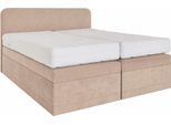 Boxspringbett, beige (dunkelbeige), B:145cm L:212cm, Box und Kopfteil: Microvelours (100% Polyester) oder Kunstleder (Polyurethan);Bezug der Obermatratze: 100% Polyester, WESTFALIA SCHLAFKOMFORT, Komplettbetten, Boxspringbett, wahlweise mit Bettkasten