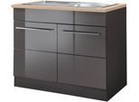 Spülenschrank KOCHSTATION "KS-Wien", grau (grau hochglanz), B:100cm H:85cm T:60cm, Holzwerkstoff, MDF, Schränke, Spülenschrank, Breite 100 cm, inkl. Einbauspüle