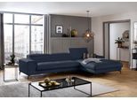 Ecksofa W.SCHILLIG "piedroo, Designsofa mit tollem Sitzkomfort, bequem, L-Form", blau (blau z59), B:343cm H:70cm T:193cm, Longlife Xtra-Leder Z59: Glattleder mit modischer Prägung. Hautstärke 0, 9 - 1, 1 mm, Sofas, Ecksofa, Kopfteilverstellung, wahlweise mit Sitztiefenverstellung, Breite 343cm
