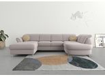 Wohnlandschaft SIT & MORE "Apulia U-Form", beige (sand), B:304cm H:78cm T:192cm, Webstoff (100% Polyester);Struktur weich (90% Polyester, 10% Polyamid);Luxus-Microfaser Euphoria (100% Polyester), Sofas, Wohnlandschaft, wahlweise Bettfunktion, Bettkasten und Kopf- und Armteilverstellung