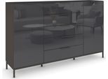 Schubkastenkommode RAUCH "Kommode Türkommode Sideboard Kombikommode FLIPP mit Glasfront", grau (graphit, glas basalt), B:160cm H:110cm T:42cm, Holzwerkstoff, Sideboards, Schubkastenkommode, 2-türig, 5 Schubladen, Soft-Close, Oberboden und Front Glas, 2 Breiten