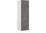 Kühlumbauschrank IMPULS KÜCHEN "Prag", Breite/Höhe: 60/205,1 cm, mit Soft-Close", grau (beton, optik schiefer dunkelgrau), B:60cm H:205,1cm T:57,6cm, Dekorfolie, Holzwerkstoff, Schränke, Kühlumbauschrank, vormontiert, mit Drehtüren