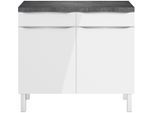 Unterschrank OPTIFIT "Lilly2", weiß (weiß lackiert, weiß, schwarz stone), B:100cm H:90cm T:60cm, Holzwerkstoff, Schränke, Unterschrank, Breite 100 cm, 2 Türen, 2 Einlegeböden