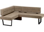 Eckbank MASSIVLINE & MORE "Martina", braun (braun, metall schwarz lackiert), B:155cm H:85cm T:195cm, Holzwerkstoff, Metall, Polyester, Sitzbänke, Eckbank, modernes Design, Gestell aus massivem Metall