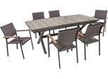 Garten-Essgruppe GARDEN PLEASURE "Tischgruppe »RANA/DAVINA Set 03«", grau (grau, dunkelgrau, grau), Teak FSC 100%, Sitzmöbel-Sets, Garten-Essgruppe, 6 Stühle (stapelbar), 1x Ausziehtisch LxB: 200-260 x100 cm