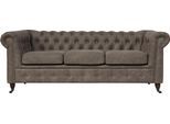 Chesterfield-Sofa HOME AFFAIRE "Aarburg", grau (stein), B:203cm H:77cm T:87cm, 100% Polyester, Sofas, Chesterfield-Sofa, aufwändige Knopfheftung und Ziernägel im Chesterfield-Design
