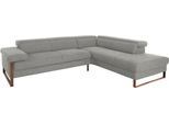 Ecksofa W.SCHILLIG "finn, Designsofa mit tollem Sitzkomfort, bequem, L-Form", grau (steel s22), B:281cm H:71cm T:230cm, Flachgewebe S22 (100% Polyester);Stoff S37 (100% Polyester);Longlife Xtra-Leder Z59: Glattleder mit modischer Prägung. Hautstärke 0, 9 - 1, 1 mm, Sofas, Ecksofa, German Design Award 2016, Fußgestell Nussbaum natur, Breite 281 cm