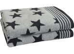 Handtücher DYCKHOFF "Stars", grau (anthrazit), B:50cm L:100cm, Walkfrottee, Obermaterial: 100% Baumwolle, Handtücher, Handtücher, mit Sternen und Bordüre