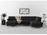 Wohnlandschaft SIT & MORE "Marano U-Form", grau (anthrazit), B:304cm T:216cm, 100% Polyester, Sofas, Wohnlandschaft, inklusive Kopfteilverstellung, wahlweise mit Bettfunktion, Bettkasten
