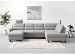 Wohnlandschaft SIT & MORE "Farö U-Form", grau, B:325cm H:90cm T:187cm, Sofas, Wohnlandschaft, inklusive Federkern, wahlweise mit Bettfunktion und Bettkasten