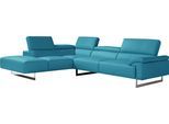 Ecksofa EGOITALIANO "Malika, elegant und bequem, Designsofa, L-Form", blau (türkis), B:300cm H:94cm T:107cm, Leder »BULL« (echtes Rindsleder). Geschliffenes, pigmentiertes und behandeltes Rindsleder mit einer Dicke von 1, 3-1, 5 mm. Dieses Leder zeigt eine ziemlich weiche Hand mit einem halb undurchsichtigen Aussehen. Es handelt sich um ein geschütztes Leder. Eine leichte Deckschicht schützt sie v