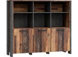 Highboard FORTE "Clif", grau (old wood vintage, betonoptik dunkel grau), B:136,4cm H:118,3cm T:41,6cm, Holzwerkstoff, Sideboards, Highboard, Höhe ca. 118 cm