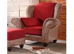 Sessel HOME AFFAIRE "King George gemütlicher Ohrensessel mit Ziernägeln, mit Federkern", braun (braun, rot), B:121cm H:110cm, Korpus aus Luxus-Microfaser in Vintage-Optik (100% Polyester), Sitzfläche aus Chenillebezug (70% Polyacryl 30% Polyester), Kissen in Druckstoff (100% Polyester), Sessel, Sessel