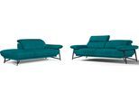 Sofa EGOITALIANO "Anais, Design mit hohem Sitzkomfort, Fußfarbe schattengrau", bunt (blaurün), Sofas, Luxus-Microfaser, Ottomane Armlehne rechts, Sofa, Set, Kopfteil verstellbar, Luxus-Microfaser, blaurün