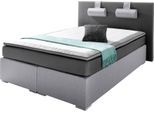 Boxspringbett "Rick", grau (3 (=hellgrau, dunkelgrau)), Liegefläche B/L: 180cm x 200cm, kein Härtegrad, Bonnell-Federkernmatratze, Das Kopfteil, die Obermatratze, die untere Box, die Nackenkissen und der Topper des Schlafzimmermöbels sind mit Strukturstoff (65% Polypropylen, 35% Polyester);Jersey Vlies aus 100% Polyester;Spiegelfläche des Toppers aus 100% Polyester, ATLANTIC HOME COLLECTION, Kompl