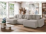 Wohnlandschaft HOME AFFAIRE "LAKESIDE mit Bettfunktion und Bettkasten, Maße B/T/H: 332,5/142/84 cm", beige, B:332,5cm H:84cm T:142cm, 100% Polyester, Sofas, Wohnlandschaft, U‑Form mit vielen Kissen und Wellenunterfederung