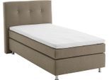 Boxspringbett, beige (schwarz, beige), B:135cm L:210cm, Bezug Bett: Feinstruktur 100% Polyester;Bezug Bonnell-Federkernmatratze: 100% Polyester;Bezug Kaltschaummatratze: 100% Polyester;Bezug Tonnentaschenfederkernmatratze: 80% Baumwolle, 20%Polyester;Topper: Komfortschaum mit Bezug 100% Polyester, WESTFALIA SCHLAFKOMFORT, Komplettbetten, Boxspringbett, mit Topper
