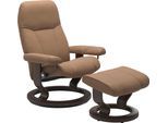 Relaxsessel STRESSLESS "Consul", braun (latte batick), B:85cm H:100cm T:77cm, Leder BATICK: BATICK ist ein leicht korrigiertes, durchgefärbtes und genarbtes Möbelleder, bei dem die meisten Unebenheiten und Spuren in der Regel entfernt wurden.;Leder PALOMA: PALOMA ist ein durchgefärbtes Semianilin-Möbelleder mit natürlicher Narbung.;ROHLEDER Stoff Q2 FARON: Ein fester zuverlässiger Bouclé mit einem