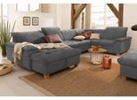 Wohnlandschaft HOME AFFAIRE "Lyla U-Form", grau (dunkelgrau)), B:352cm H:81cm T:214cm, Feinstruktur weich (100% Polyester);Luxus-Microfaser Lederoptik (100% Polyester);Microfaser PRIMABELLE (100% Polyester), Sofas, Wohnlandschaft, wahlweise mit Rückenfunktion und zusätzlich mit Bett + Bettkasten