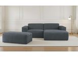 Ecksofa INOSIGN "Koa,228cm, L-Form, Modulsofa, Webstoff, Cord, Struktur, Chenille", dunkelgrau, B:228cm H:88cm T:159cm, 100% Polyester, Sofas, Ecksofa, Designsofa, Set, Hocker inklusive, weicher Lounge-Sitzkomfort