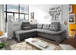 Ecksofa ED EXCITING DESIGN "Nalo L-Form", grau (dunkelgrau), B:260cm H:103cm T:219cm, 95% Polyester, 5% Nylon, Sofas, Ecksofa, mit Bettfunktion, Armteilverstellung, Kopfstützen & 2 Nierenkissen