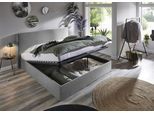 Bettgestell "Melody", grau (hellgrau), B:162cm H:107cm L:213cm, Bettgestell und seitliche Einfassung der Matratzen: Strukturstoff, 100% Polyester, ATLANTIC HOME COLLECTION, Betten, Bettgestell, mit Bettkasten und Lattenrost
