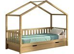 Hausbett VIPACK "Dallas aus massiver Eiche, natur geölt in zeitlosem Design", braun (eiche natur geölt, eiche natur geölt, eiche natur geölt), B:97cm H:170cm L:210cm, Betten, Hausbett, hochwertig verarbeitet, mit oder ohne Bettschublade auf Rollen