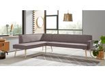 Eckbank EXXPO - SOFA FASHION "Lungo, moderne Kedernaht, bequem und elegant, hoher Holzfuß", grau (taupe), B:198cm H:84cm T:260cm, 100% Polyester, Sitzbänke, Eckbank, hochwertige Detailverarbeitung, frei im Raum stellbar