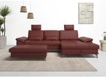 Ecksofa OTTO HOME "Costello L-Form, B: 301 cm mit Sitztiefen-, Armteilverstellung &", rot (merlot), B:301cm H:89cm T:176cm, Luxus-Microfaser (90% Polyester, 10% Polyamid);Samtoptik (100% Polyester), Sofas, Ecksofa, 3 Nierenkissen, optional Bettfunktion & Bettkasten