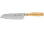 Santokumesser RÖSLE "Artesano", braun (holzfarben, silberfarben), Klingenlänge 16,5cm, Olivenholz, Spezialklingenstahl, Kochmesser, Santokumesser, Made in Solingen, Kullenschliff, Klingenspezialstahl, Olivenholz
