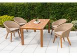 Garten-Essgruppe MERXX "Arrone", beige (natur, cappuccino), B:60cm H:83cm T:69cm, Aluminium, FSC-zertifiziertes Massivholz, Kunststoff, Sitzmöbel-Sets, Garten-Essgruppe, 4 Sessel mit Kissen, Tisch