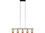NÄVE Pendelleuchte "Corbis", schwarz (schwarz, natur, goldfarben), 5, H: 120cm, 1 Stk., Leuchten, 5 Spots excl. E14 max. 40W schwarz/natur/gold Länge 100cm mit Rattan, Pendelleuchte