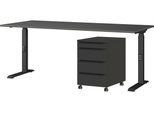 Büromöbel-Set GERMANIA "Mailand", grau (graphit), B:180cm, Holzwerkstoff, Metall, Arbeitsmöbel-Sets, Büromöbel-Set, inkl. Schreibtisch und Rollcontainer