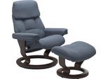 Relaxsessel STRESSLESS "Ruby", blau (sparrow blau paloma), B:74cm H:97cm T:74cm, Leder BATICK: BATICK ist ein leicht korrigiertes, durchgefärbtes und genarbtes Möbelleder, bei dem die meisten Unebenheiten und Spuren in der Regel entfernt wurden.;Leder PALOMA: PALOMA ist ein durchgefärbtes Semianilin-Möbelleder mit natürlicher Narbung., Sessel, Relaxsessel, mit Classic Base, Größe S, Gestell Eiche,