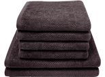 Handtuch Set DYCKHOFF "Popcorn Streifen", schwarz, 6 Stk., Walkfrottier, Walkfrottier, Obermaterial: 100% Baumwolle, Handtuch-Sets, Handtuch Set, 2 Badetücher (70x140 cm), 4 Handtücher (50x100 cm)