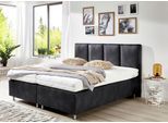 Boxspringbett, schwarz, B:194cm L:210cm, Bezug Unterbox und Kopfteil: Microfaservelours, 100% Polyester in Leder-Optik;Bezug Obermatratze: 100% Polyester, waschbar bis 60C, WESTFALIA SCHLAFKOMFORT, Komplettbetten, Boxspringbett
