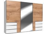 Schwebetürenschrank WIMEX "Level by fresh to go", weiß (weiß, plankeneichefarben), B:300cm H:216cm T:65cm, Schränke, Schwebetürenschrank, jeweils mit einer Spiegeltür