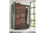 Kleiderschrank HOME AFFAIRE "BROOKLYN Schrank, Drehtürenschrank, Garderobe schwarze Griffe", grau (matera), B:150cm H:201cm T:60cm, Schränke, Kleiderschrank, in dekorativer Rahmenoptik