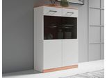 Vitrine OTTO HOME "Ribe, 125 cm hoch, Fronten Massivholz, 4 breite Fächer", weiß (weiß, kernbuche), B:87cm H:125cm T:35cm, Holz teilmassiv, Schränke, Vitrine, Korpus Holzwerkstoff, 2Türen mit Glaseinsatz, einlegeboden verstellbar