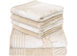 Handtuch Set DYCKHOFF "Seashell", beige, 6 Stk., Walkfrottee, Walkfrottee, Obermaterial: 100% Baumwolle, Handtuch-Sets, Handtuch Set, mit Muschelmuster; 4 Handtücher (50x100cm), 2 Duschtücher (70x140cm)