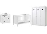 Babyzimmer-Komplettset VIPACK "Amori 4-tlg. mit Herz-Ornamenten, MDF/Massiv weiß lackiert", weiß, ohne Matratze, B/H: 60cm x 120cm, Schlafzimmermöbel-Sets, Babyzimmer-Komplettset