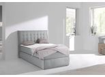 Boxspringbett HOME AFFAIRE "Sagres", grau, B:115cm L:210cm, Feinstruktur(100% Polyester);Bezug der Spiegelfläche Matratzendrell aus 100% Polyester, Komplettbetten, Boxspringbett, Kopfteil mit 2farbiger Flatterbiese und zweifarbigen Knöpfen